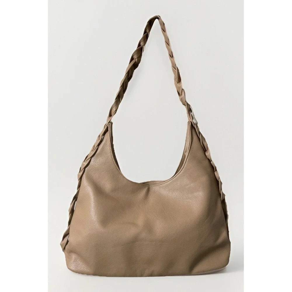 Urban Expressions Tan Faux Leather Slouchy Hobo Shoulder Bag With Braided‎ Strap